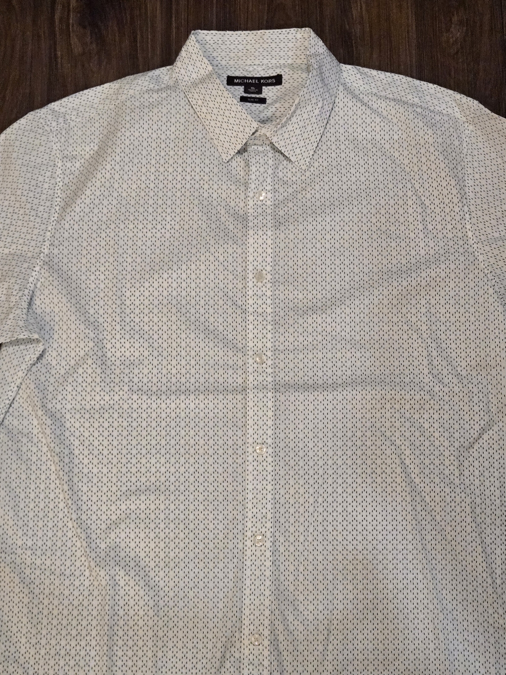 Michael Kors Men’s White Button-Up Shirt with Blue Microprint